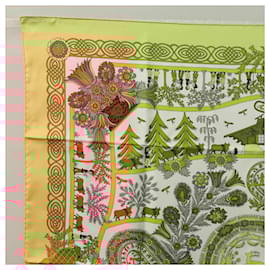 Hermès-HERMES Carre 90 Scarf ""DECOUPAGES"" Silk Yellow Auth am7894-Yellow