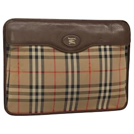 Autre Marque-Burberrys Nova Check Clutch Bag Canvas Beige Brown Auth bs23424-Brown,Beige