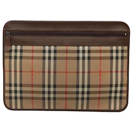 Autre Marque-Burberrys Nova Check Clutch Bag Canvas Beige Brown Auth bs23424-Brown,Beige