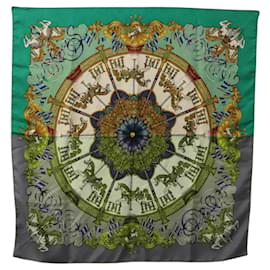 Hermès-HERMES Carre 90 Scarf ""LUNA PARK"" Silk Green Auth KD002-Green
