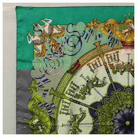 Hermès-HERMES Carre 90 Scarf ""LUNA PARK"" Silk Green Auth KD002-Green
