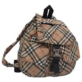 BURBERRY Nova Check Blue Label Backpack Nylon Beige Silver Auth am7971 Silvery Beige