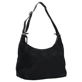 Bolsa de Ombro Gancini em Lona Preta e Prata da Salvatore Ferragamo Auth bs23336 Preto Prata