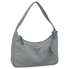 Prada-PRADA Accessory Pouch Nylon Light Blue Silver Auth PP373-Silvery,Light blue