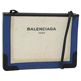 Balenciaga-BALENCIAGA Navy Pochette Shoulder Bag Coated Canvas Beige Blue Auth bs22669-Blue,Beige