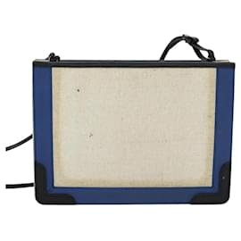 Balenciaga-BALENCIAGA Navy Pochette Shoulder Bag Coated Canvas Beige Blue Auth bs22669-Blue,Beige