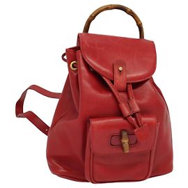 GUCCI Bamboo Backpack Leather Red Gold 003 3444 0030 Auth nb203 Red Golden