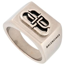 BALENCIAGA バレンシアガ Silver BB Signet Ring Balenciaga - Burnished Silver-Tone Signet Ring - Silver