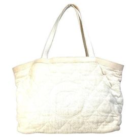 Bolsa de praia Chanel em algodão e couro branco Branco