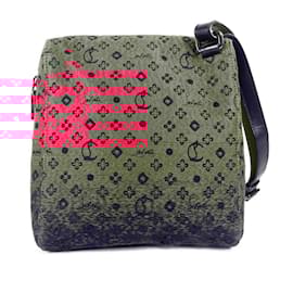 Christian Louboutin-Christian Louboutin Black and Red Leather Canvas Pochette Shoulder Bag-Black,Red