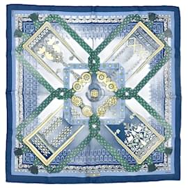 Hermès-Hermes Carré 90 Gold Branch Brins d'or Scarf-Blue