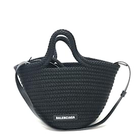 Balenciaga-Balenciaga Black Nylon and Lambskin Shoulder Bag-Black