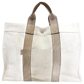 Hermès-Sac fourre-tout MM en toile Hermes-Beige,Orange