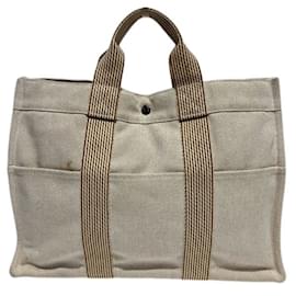 Hermès-Sac fourre-tout MM en toile Hermes-Beige,Orange