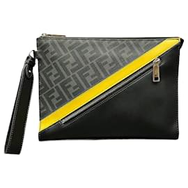 Fendi-Fendi Zucca Diagonal Clutch Bag-Black,Yellow