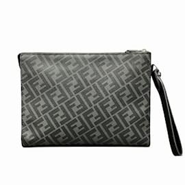 Fendi-Fendi Zucca Diagonal Clutch Bag-Black,Yellow