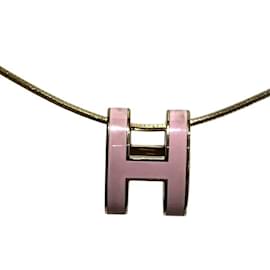Hermès-Hermes Pop H Ash Pink x Gold Necklace-Pink,Golden