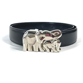 Cinto de couro com fivela de elefante Cartier Preto