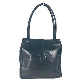 Chanel Vintage CC Coco Mark Shoulder Tote Bag Navy blue