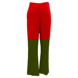 Valentino-Valentino Red 2024 High-Waist Silk Trousers-Red
