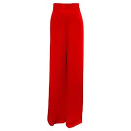 Valentino-Valentino Red 2022 High-Rise Silk-Cady Wide-Leg Trousers-Red