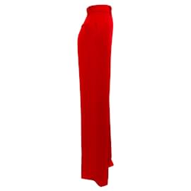 Valentino-Valentino Red 2022 High-Rise Silk-Cady Wide-Leg Trousers-Red