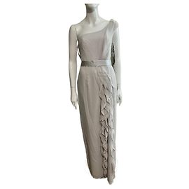 Vera Wang Einseitiges Abendkleid aus perlgrau Chiffon Grau