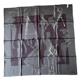 Dior Silk Scarf New Look Pattern 90x90 cm Black White Navy blue Dark green