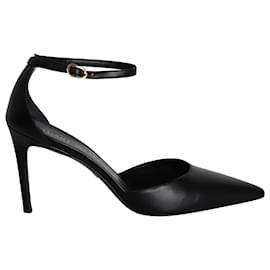 Stuart Weitzman-Stuart Weitzman Stuart 85 Strap Pumps in Black Calfskin Leather-Black