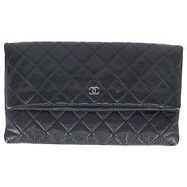 Chanel Beauty CC gesteppte Kaviar-Clutch aus schwarzem Leder Schwarz