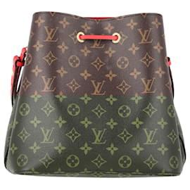 Louis Vuitton-Louis Vuitton NéoNoé MM Bucket Bag in Brown Canvas-Red,Dark red