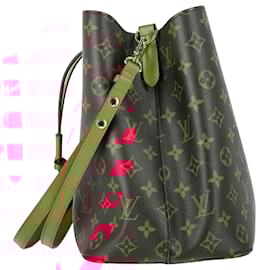 Louis Vuitton-Louis Vuitton NéoNoé MM Bucket Bag in Brown Canvas-Red,Dark red