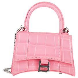 Balenciaga Hourglass XS Croc Embossed Top Handle Bag in Pink Leather Pink