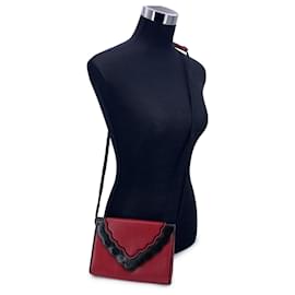 Yves Saint Laurent-Vintage Red Black Leather Convertible Crossbody Bag-Red