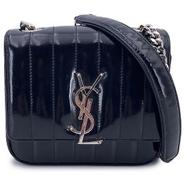 Saint Laurent Pequena bolsa transversal Vicky em couro patente acolchoado preto Preto