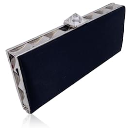 Christian Louboutin-Black Satin Keops Evening Clutch Bag with Chain-Black