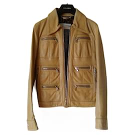 Dolce & Gabbana-DOLCE & GABBANA LEATHER JACKET WITH WORN EFFECT.-Beige
