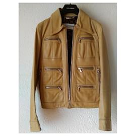 Dolce & Gabbana-DOLCE & GABBANA LEATHER JACKET WITH WORN EFFECT.-Beige