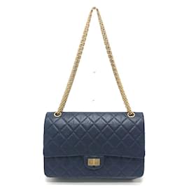 Chanel-Chanel Matelasse Double Flap 2.55 Shoulder Bag-Navy blue