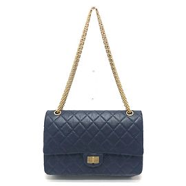 Sac à épaule Chanel Matelassé Double Flap 2.55 Bleu Marine