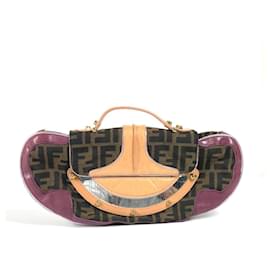 Fendi-Fendi Vintage Zucca Logo Clutch Handbag-Brown,Dark purple