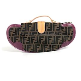 Fendi-Fendi Vintage Zucca Logo Clutch Handbag-Brown,Dark purple