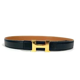 Hermès-Hermes Black Leather H Belt-Black
