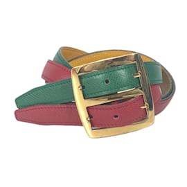 Hermès-Hermes Vintage Double Layer Leather Belt-Red,Green