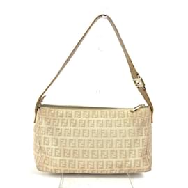Fendi-Fendi Zucchino Zucca Logo Shoulder Bag-Beige