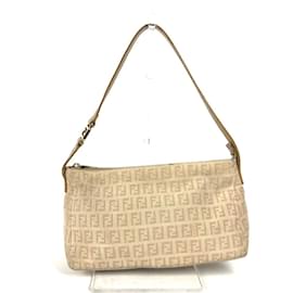 Fendi-Fendi Zucchino Zucca Logo Shoulder Bag-Beige
