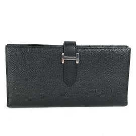 Hermès Cartera larga de cuero Epsom Hermes Negro