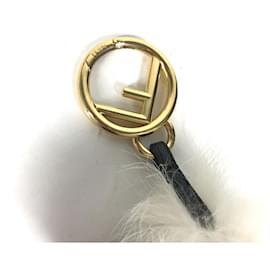 Fendi-Fendi Fur Rhinestone Zucca Logo Monster Space Monkey Keychain-Brown,Khaki