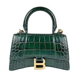 Balenciaga-Balenciaga Dark Green Embossed Leather Handbag-Dark green