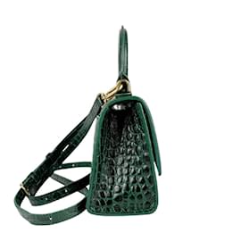 Balenciaga-Balenciaga Dark Green Embossed Leather Handbag-Dark green